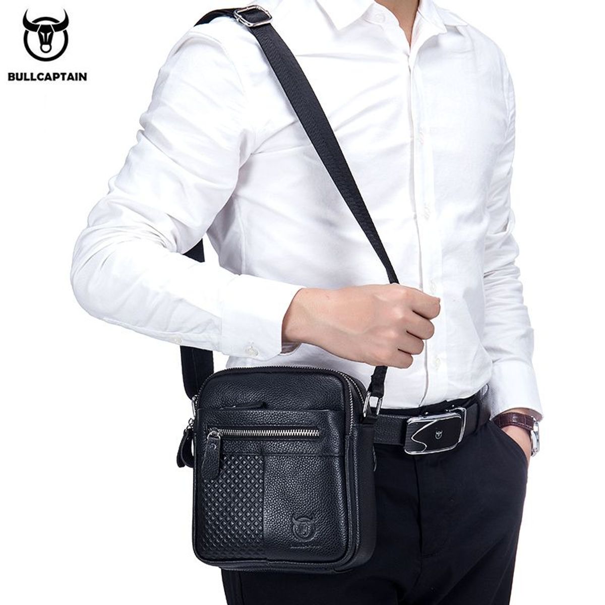 BULLCAPTAIN - BullCaptain - Morral de Cuero Mate DJB-016-BK Negro