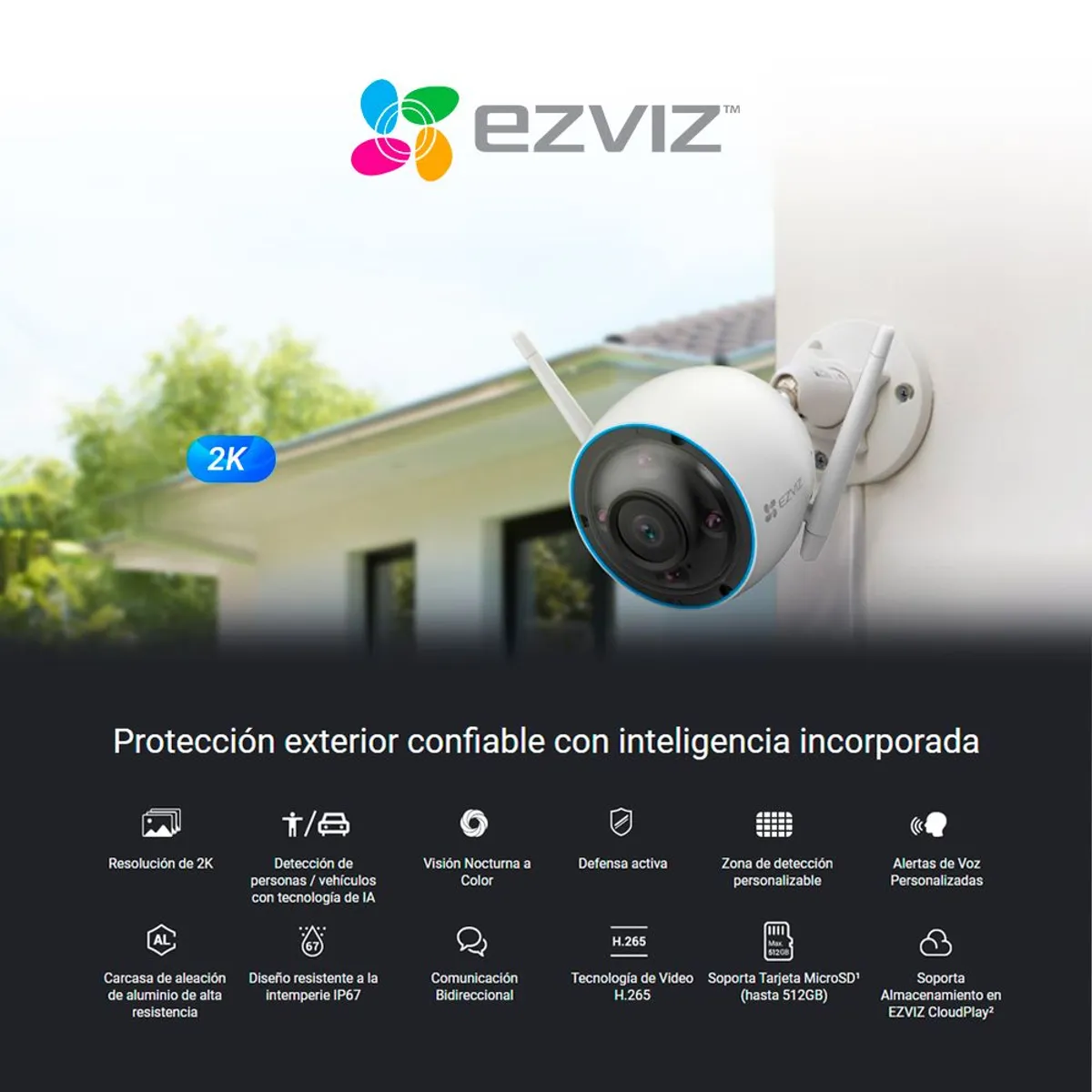 EZVIZ - Cámara de seguridad para el hogar inteligente con wifi H3 2K - Ezviz + SD 64GB