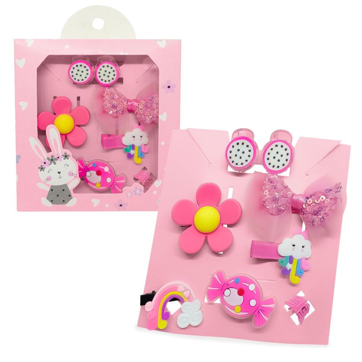 KELLER - Set de 8 Ganchitos Kawaii Niñas Accesorio Cabello S47 Rosa-Nube