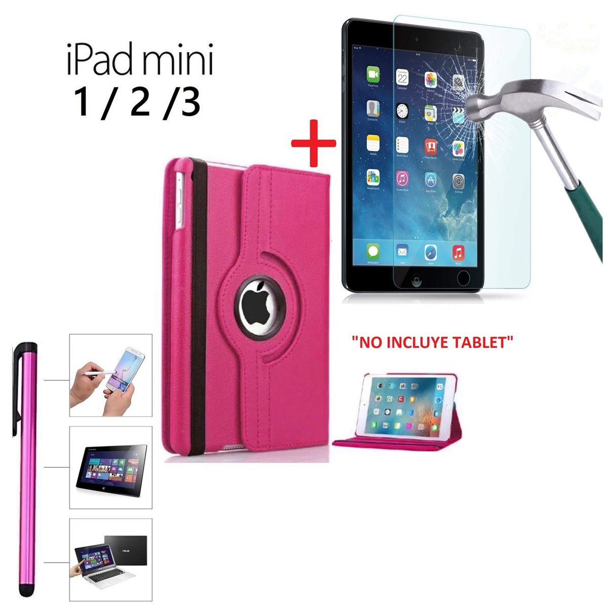 GENERICO - Funda y Mica Vidrio y Lápiz para iPad Mini 3era Gen A1599 A1600