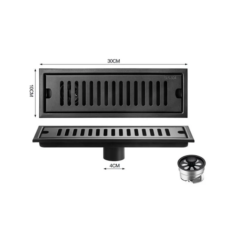 PUREPOWER - Desagüe Ducha Piso Acero Inoxidable 304 Negro Mate 10x 30cm