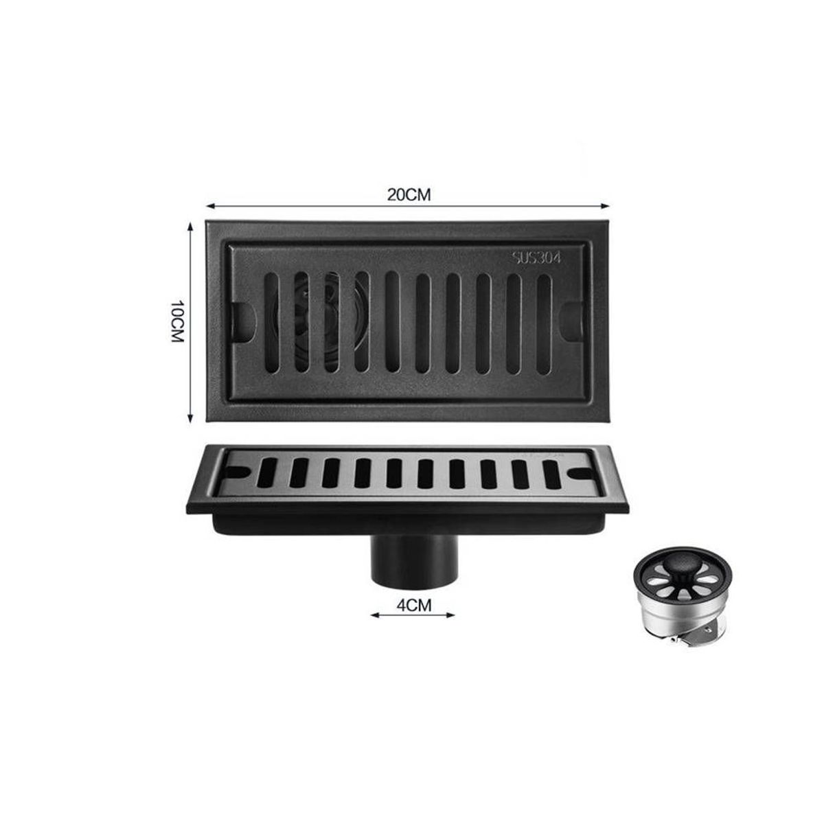 PUREPOWER - Desagüe Ducha Piso Acero Inoxidable 304 Negro Mate 10x 20cm