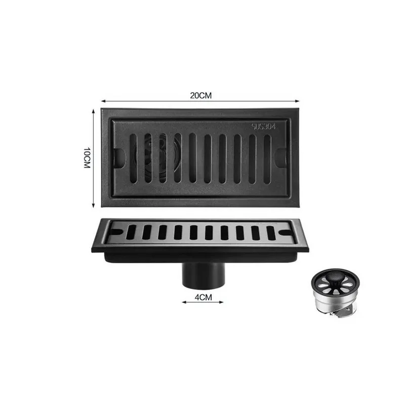 PUREPOWER - Desagüe Ducha Piso Acero Inoxidable 304 Negro Mate 10x 20cm