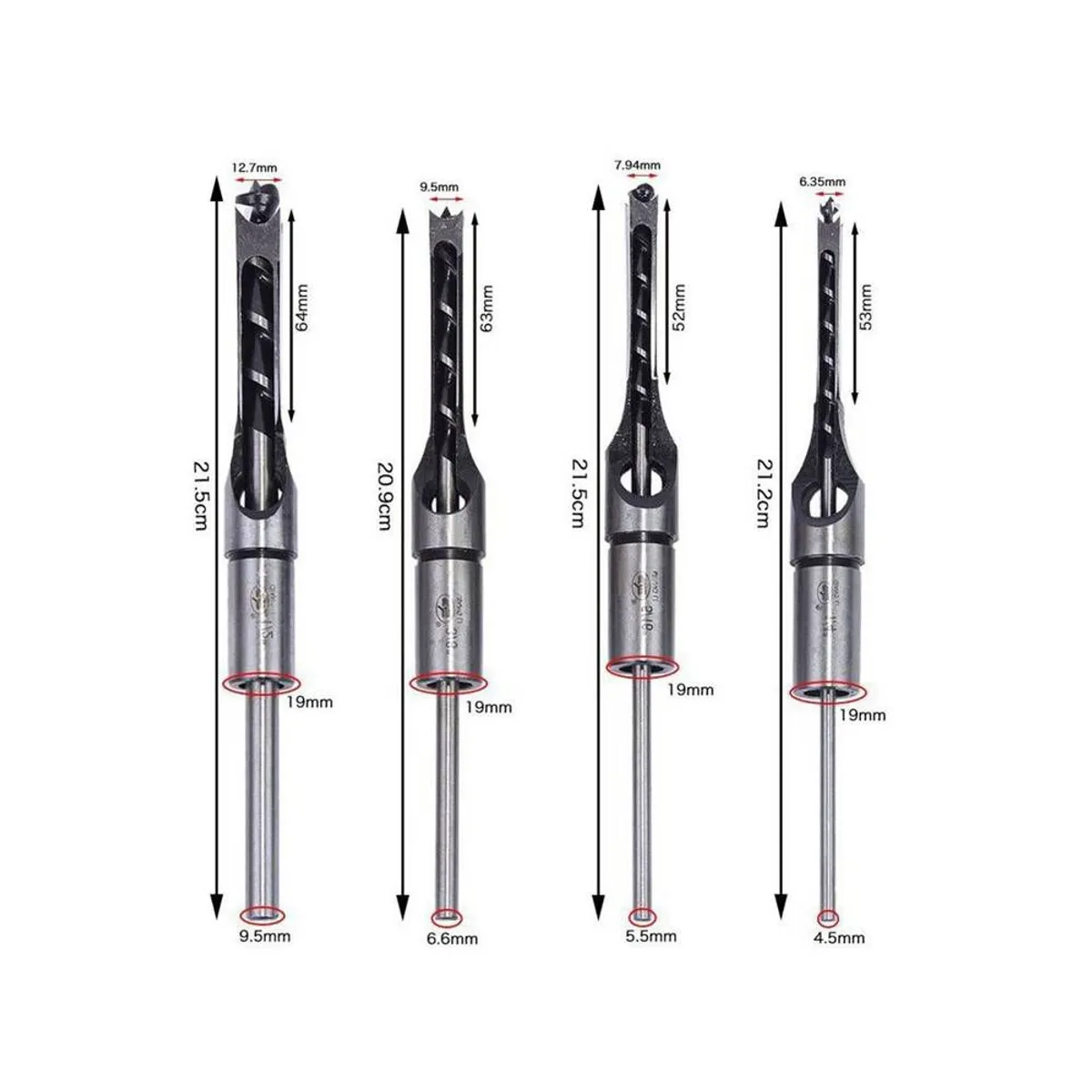 PUREPOWER - Carpintería agujero cuadrado brocas de madera mortaja cincel 4 set