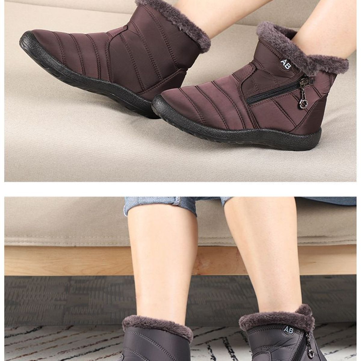 BLWOENS - Botas de nieve impermeables invierno para mujer con forro de felpón - gris