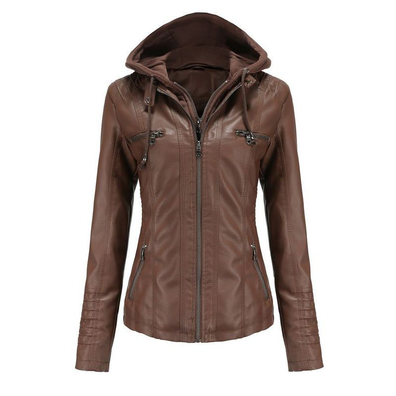 BLWOENS - Chaqueta Blwoens 6699 De Cuero Pu Con Capucha