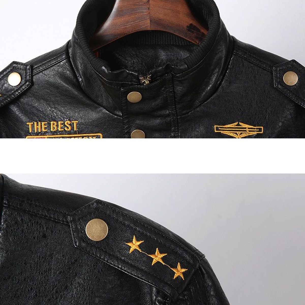 BLWOENS - Chaqueta de cuero PU para Hombre- Marrón