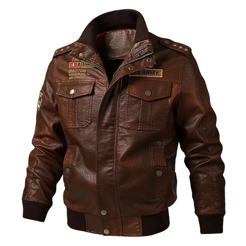 BLWOENS - Chaqueta de cuero PU para Hombre- Marrón