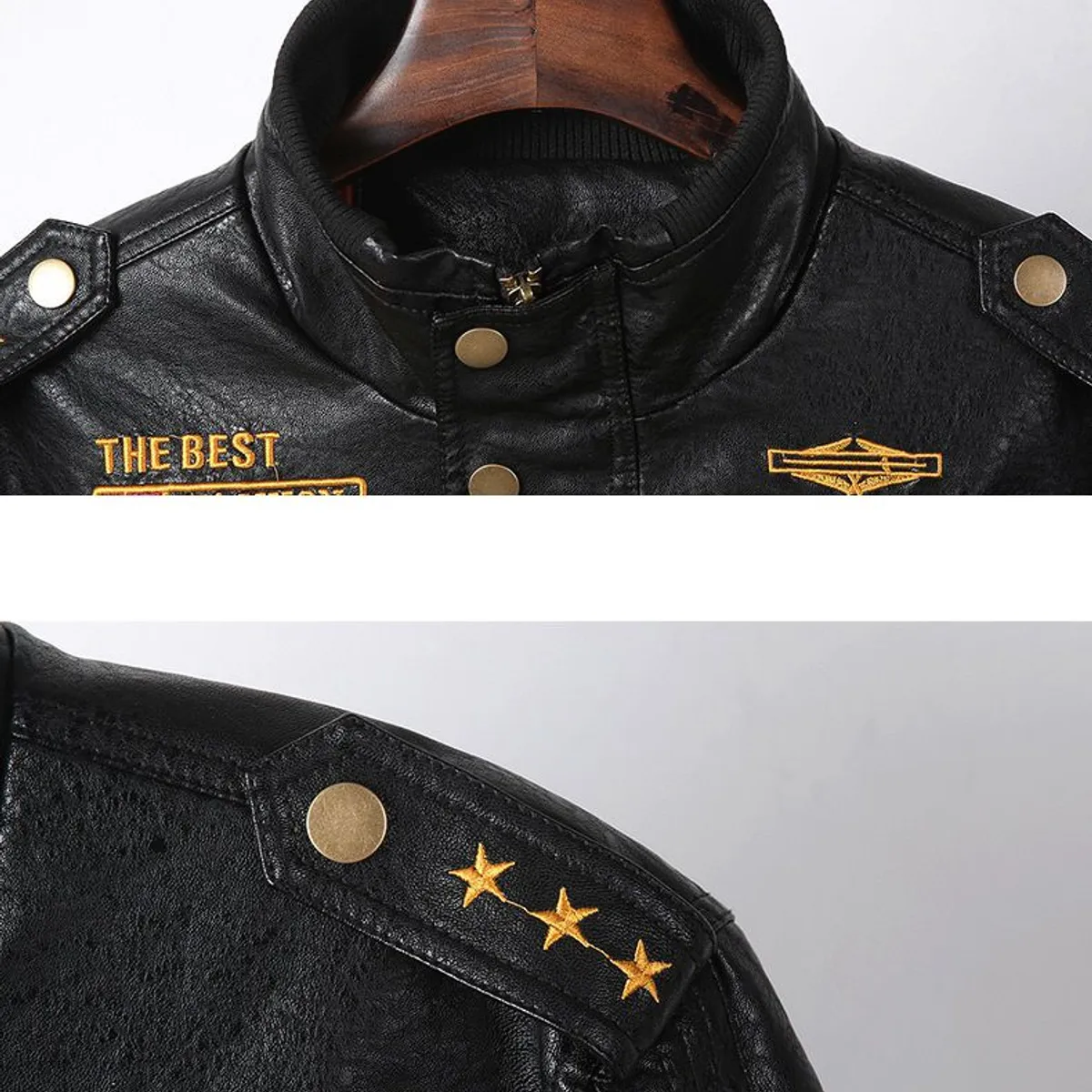 BLWOENS - Chaqueta de cuero PU para Hombre- Marrón