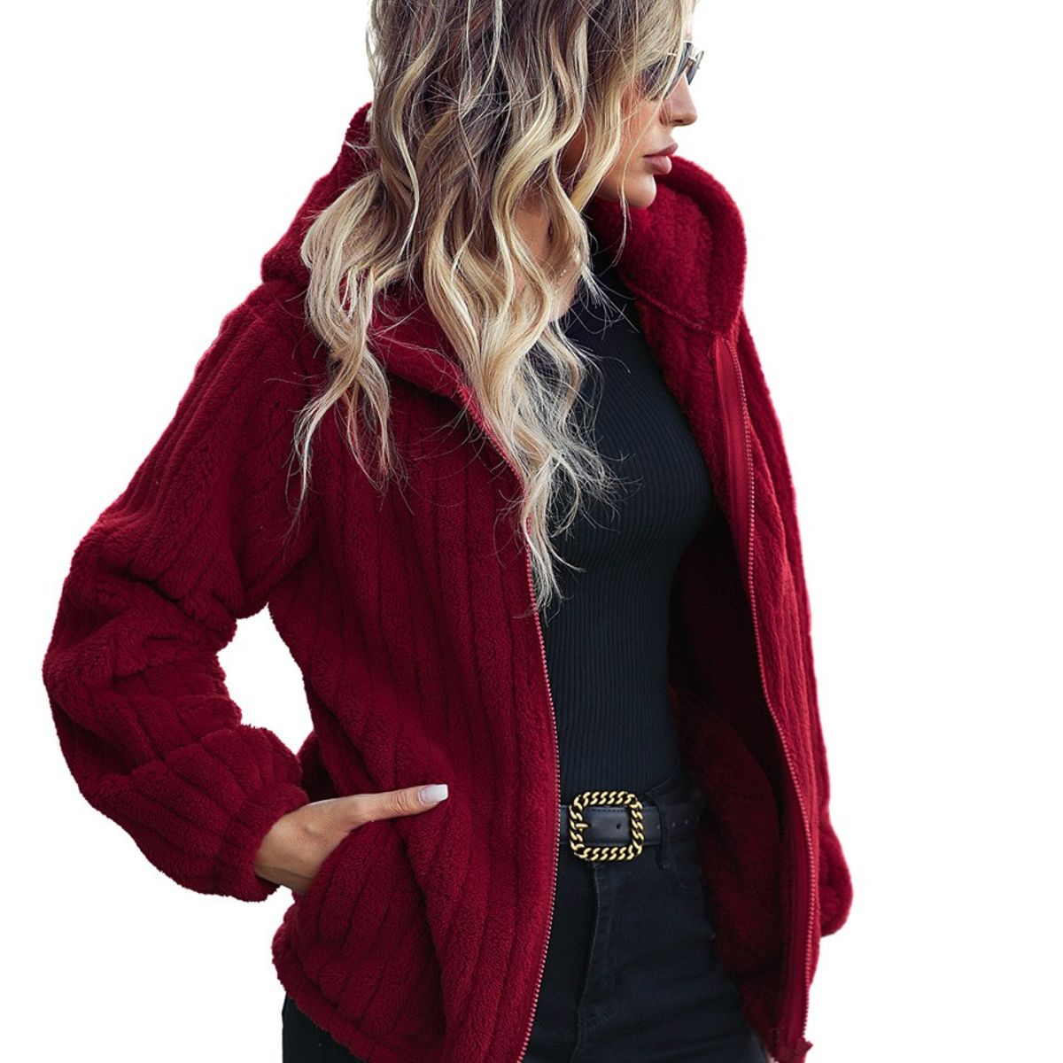 BLWOENS - Abrigo acolchado para mujer - Rojo