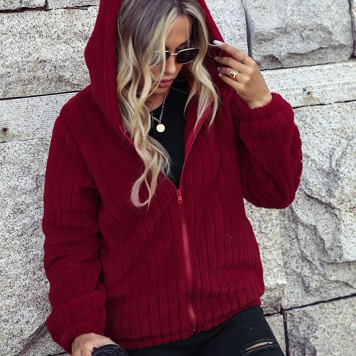 BLWOENS - Abrigo acolchado para mujer - Rojo