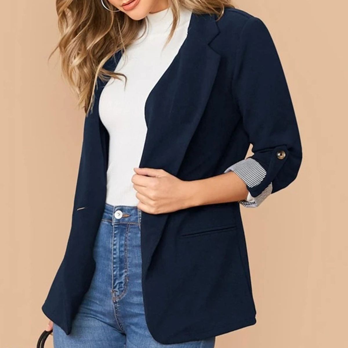 BLWOENS - Chaqueta Blazer delgada abrigo casual para mujeres - Azul