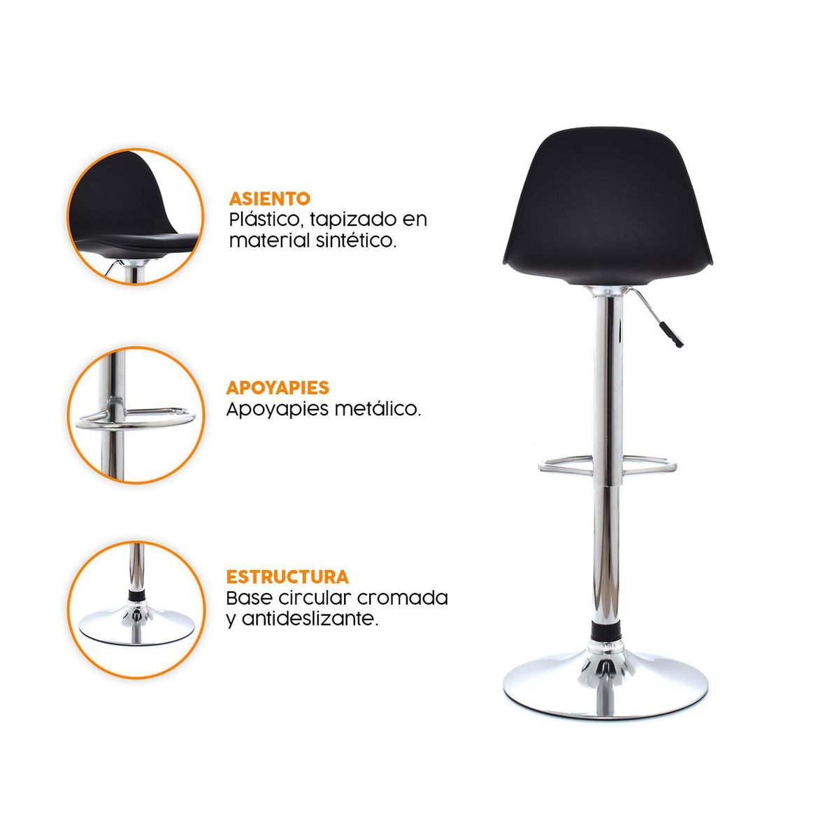 BONNO - Banco Para Bar Boat Giratorio Negro Bonno