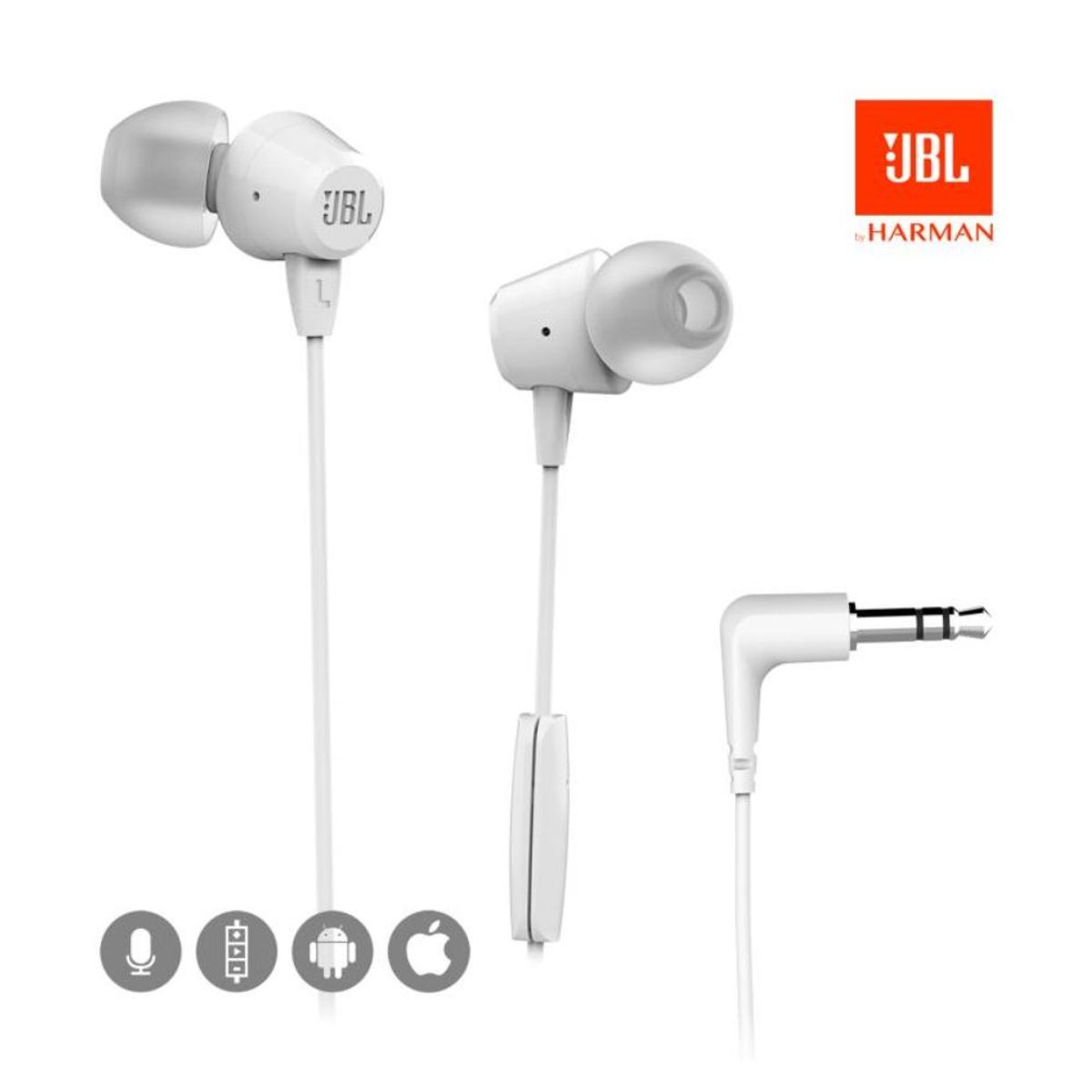 JBL - JBL C50HI Audífonos con Micrófono In-Ear Control de Música - Blanco