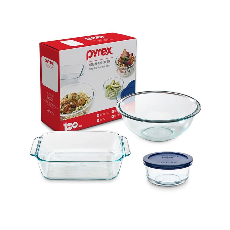 PYREX - Set  Pyrex 4piezas-Bowl 2tz+Bowl 1.4lt+Fte Cuadrada 1.4Lt - Sku300306