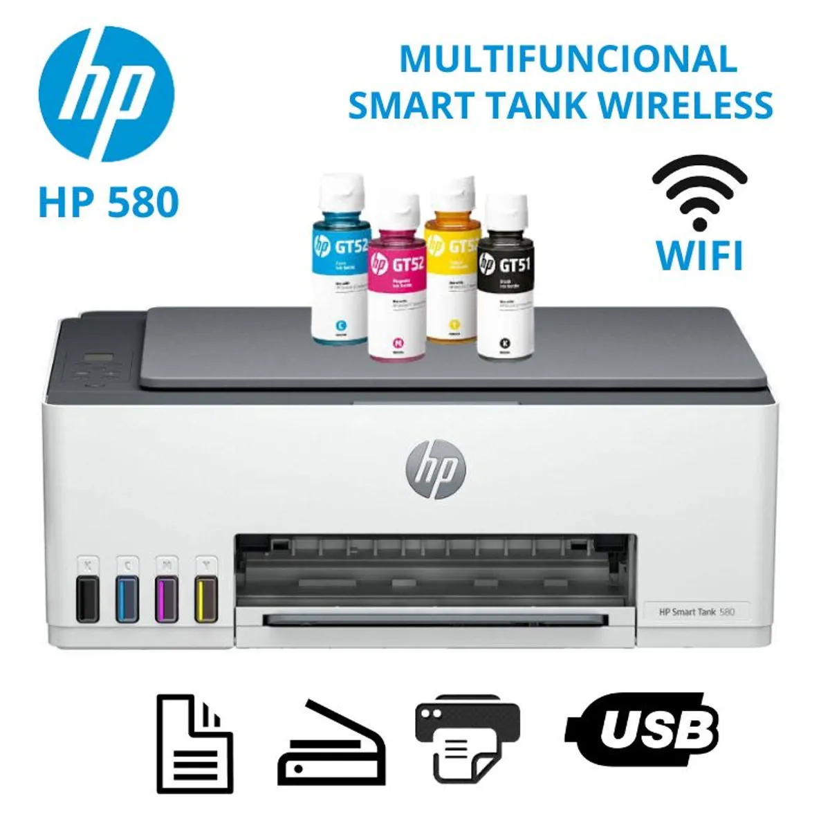 HP - Impresora Multifuncional Smart Tank 580 wifi