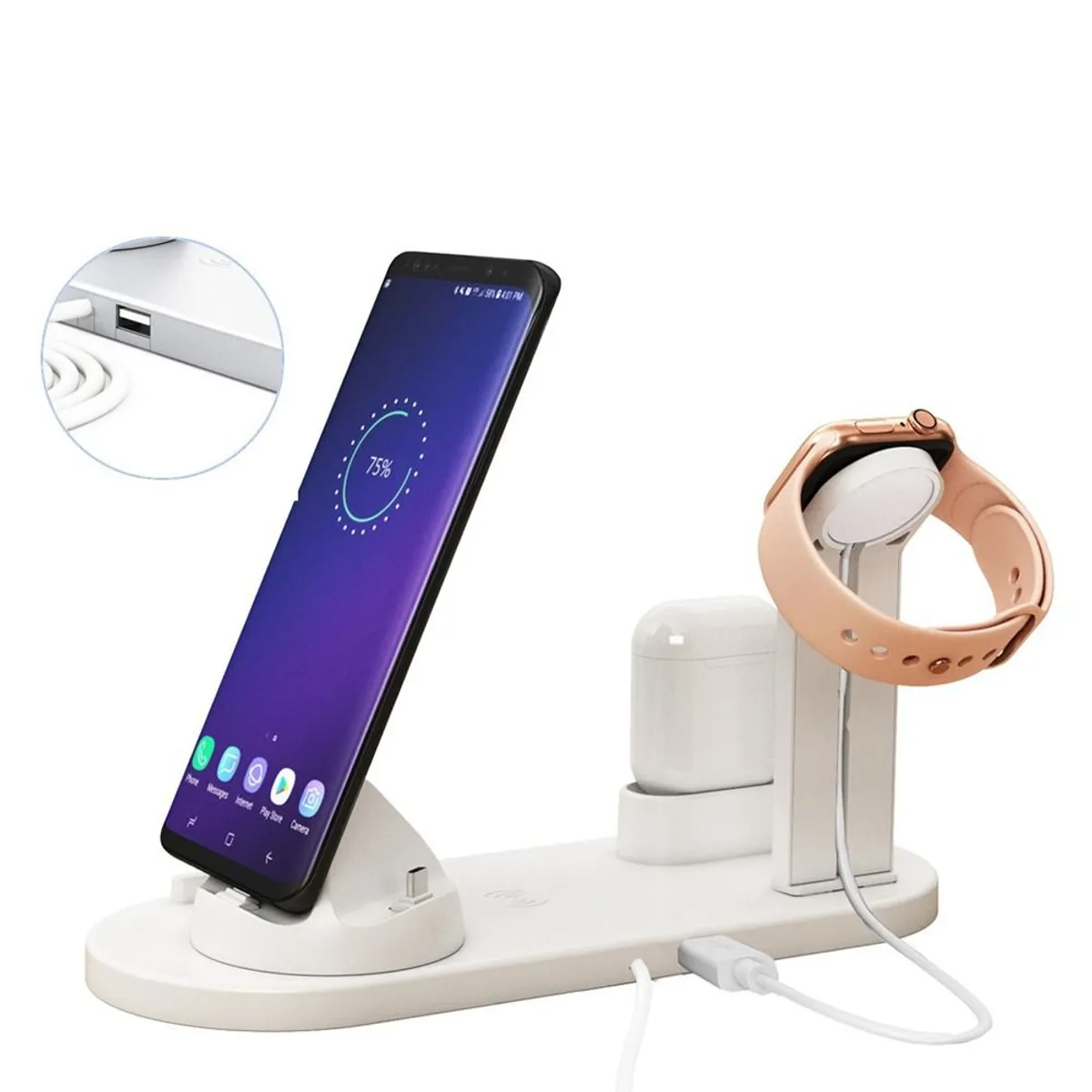 GENERICO - Cargador 4 en 1 Soporte para Celular y Smartwatch de Carga Inalambrica