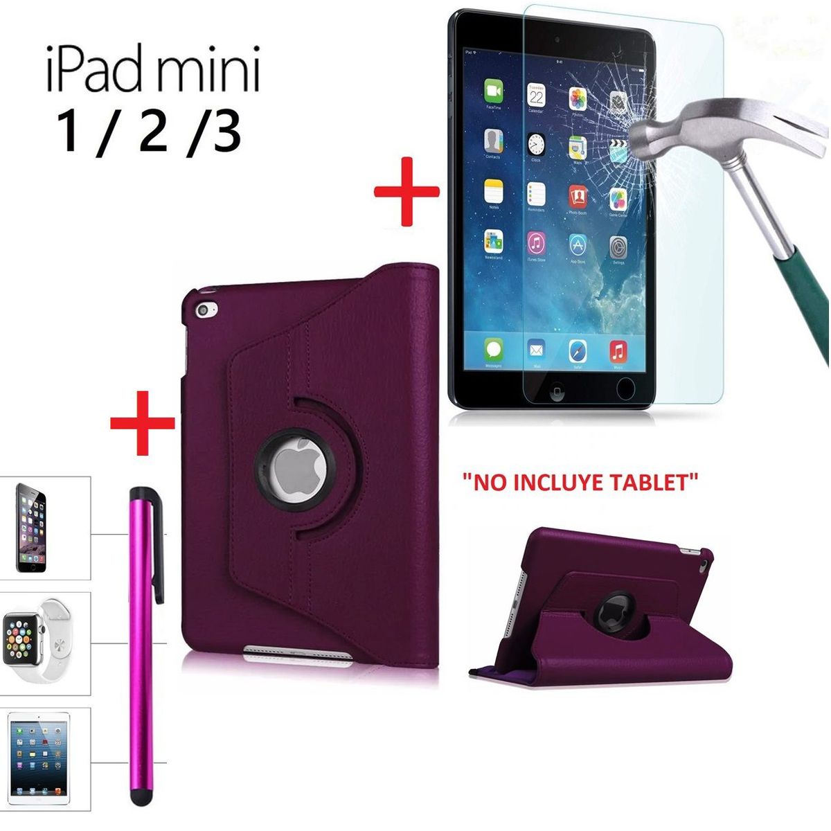 GENERICO - Case y Mica de Vidrio  Lápiz para iPad Mini 3era Gen A1599 A1600