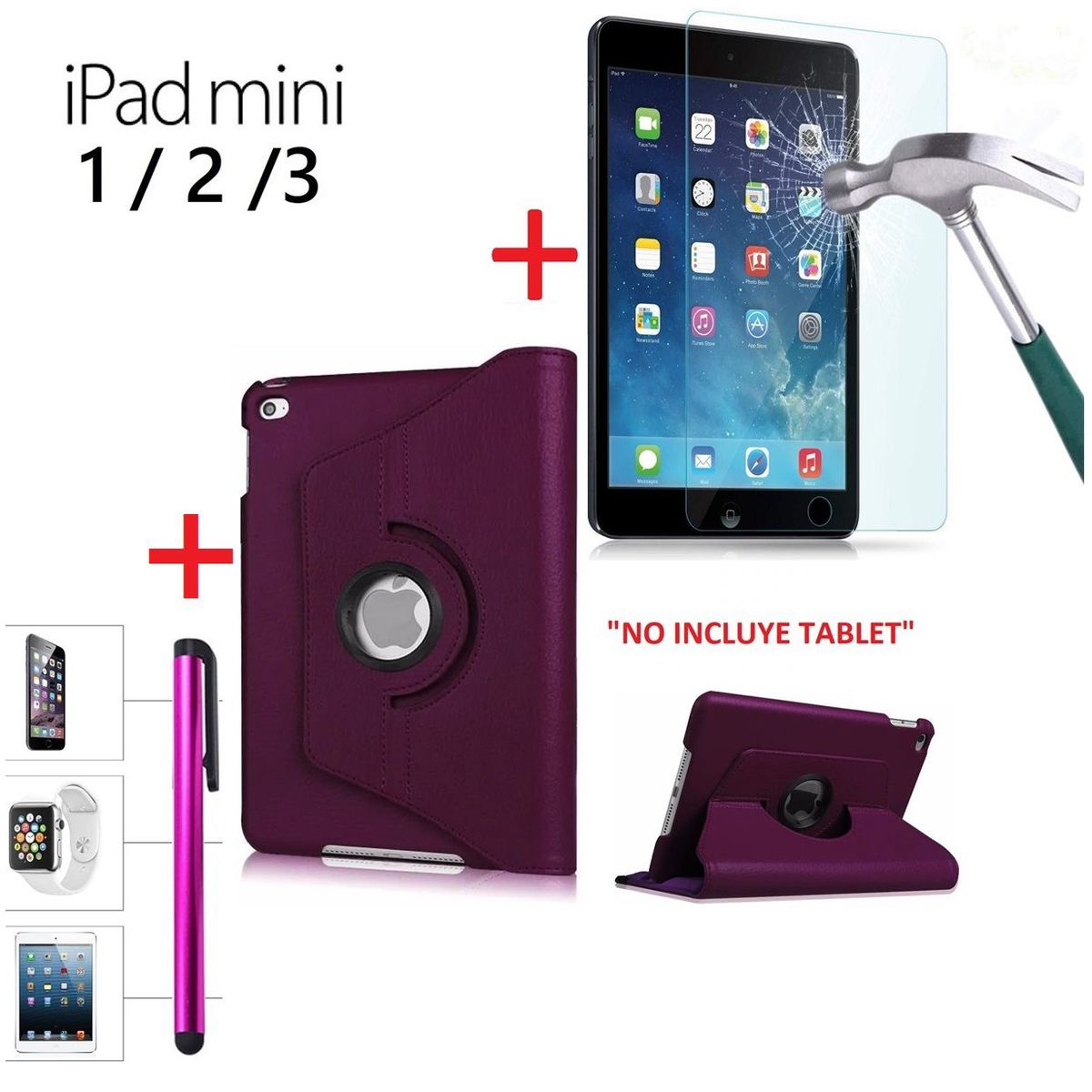 GENERICO - Case y Mica de Vidrio  Lápiz para iPad Mini 3era Gen A1599 A1600