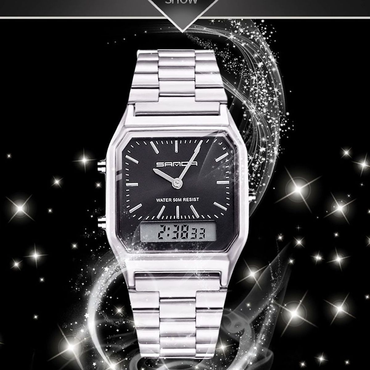 SANDA - RELOJ HOMBRE SANDA  PLATEADO / NEGRO CLASICO  P747