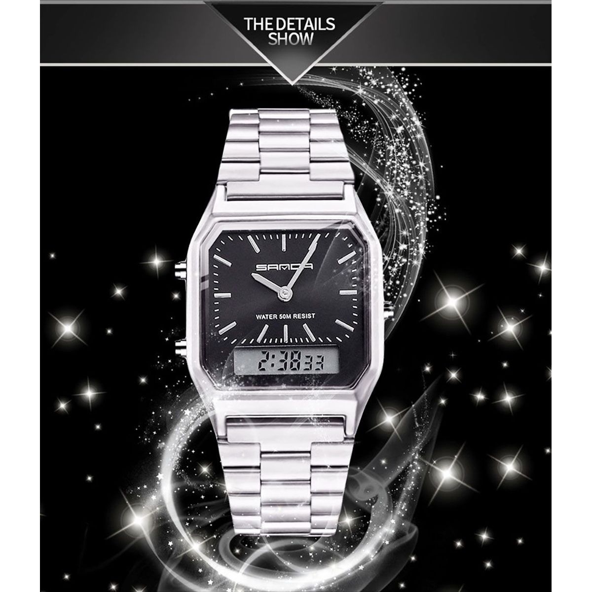 SANDA - RELOJ HOMBRE SANDA  PLATEADO / NEGRO CLASICO  P747