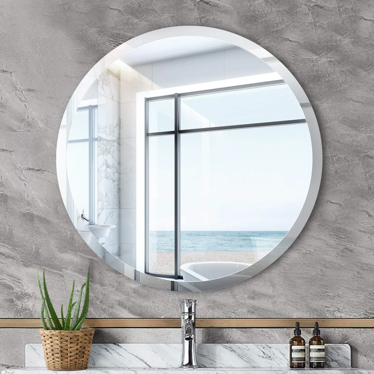 GENERICO - Espejo circular de 60cm con borde biselado