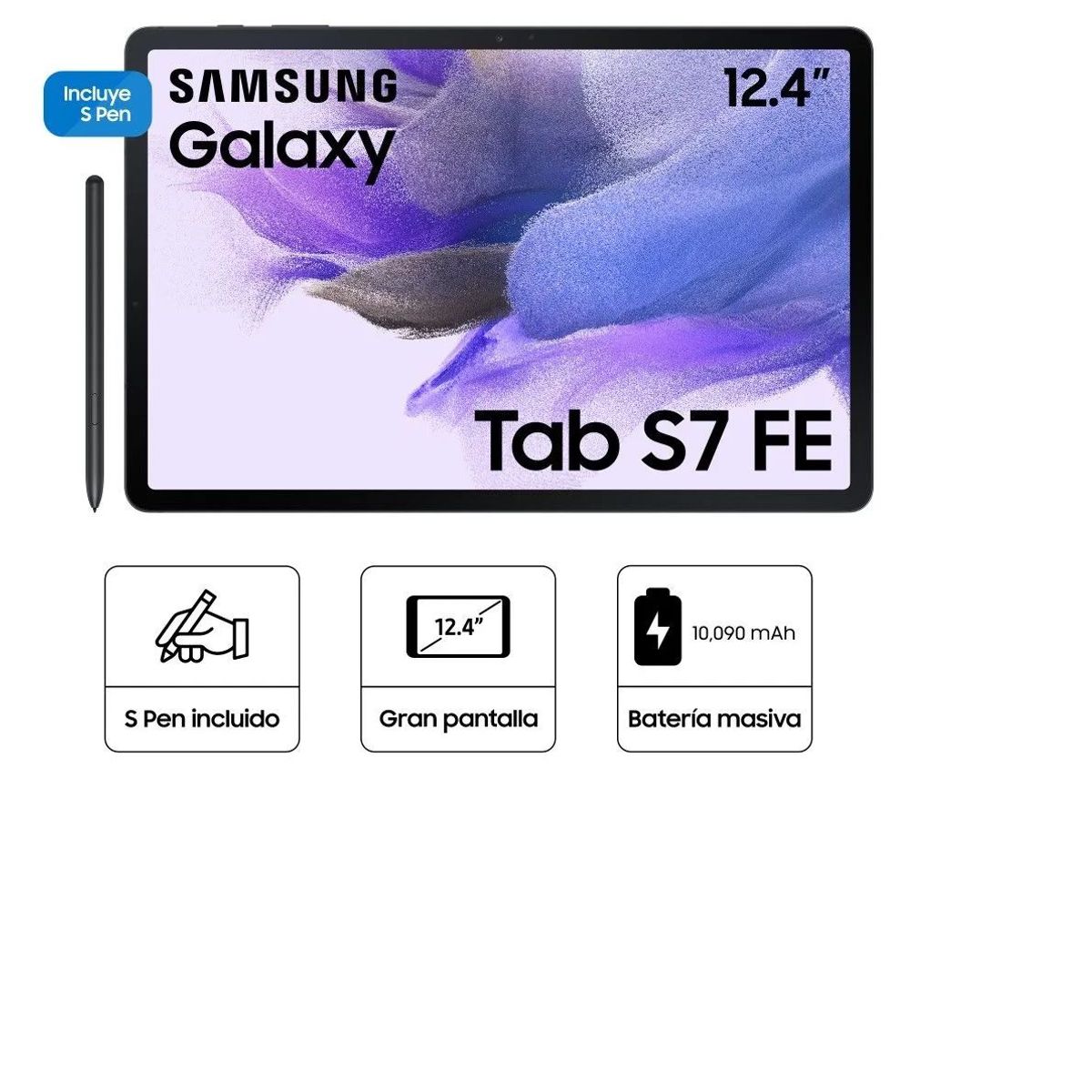 SAMSUNG - Tablet Samsung Galaxy Tab S7 FE SM-T733N 124 WiFi 6GB RAM 128GB Lapiz S-Pen Negro