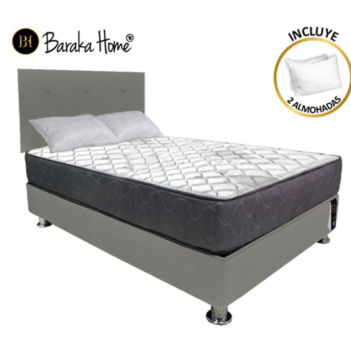 BARAKA HOME - Dormitorio Luton 2 Plz + 2 Almohadas - Gris Oscuro
