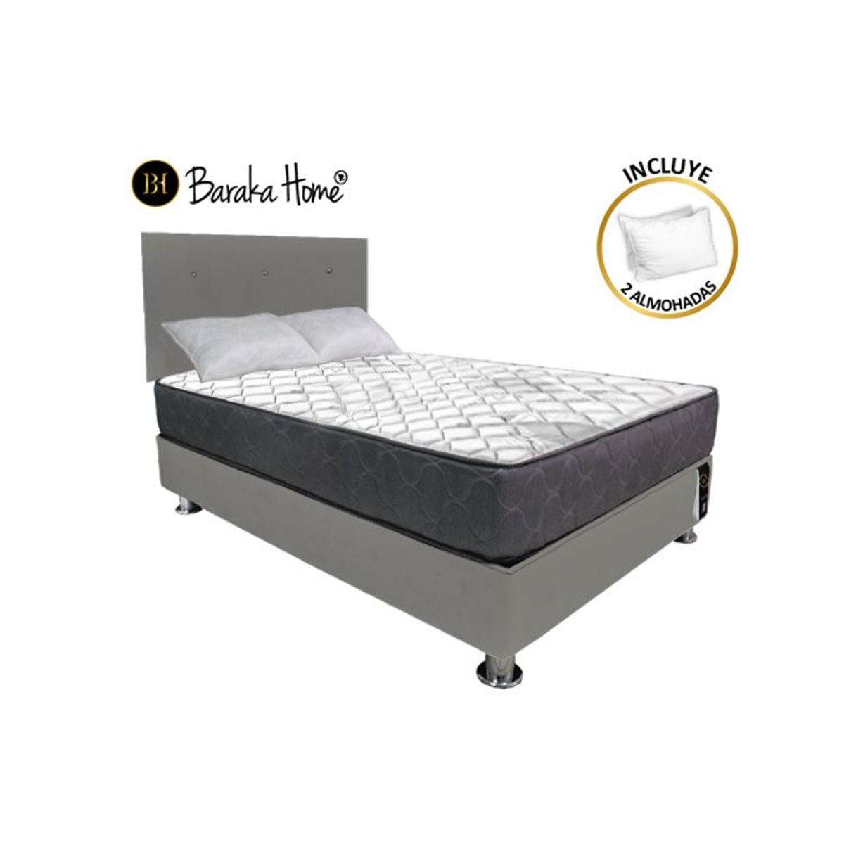 BARAKA HOME - Dormitorio Luton 2 Plz + 2 Almohadas - Gris Oscuro