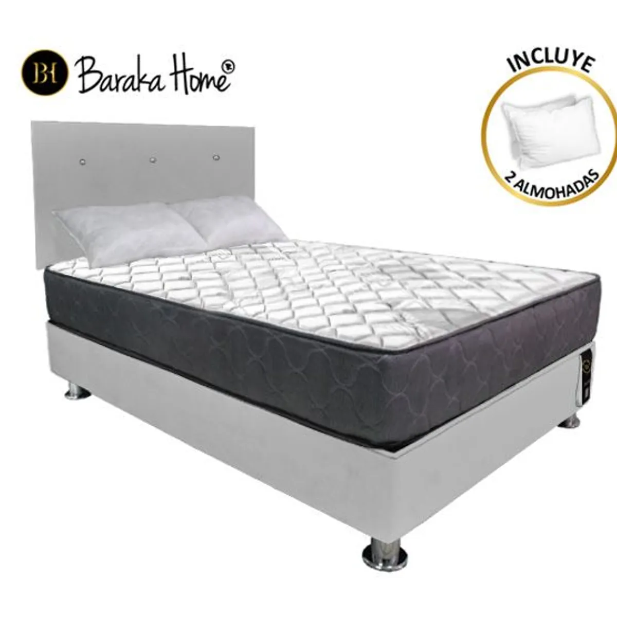 BARAKA HOME - Dormitorio Luton 2 Plz + 2 Almohadas - Gris Claro