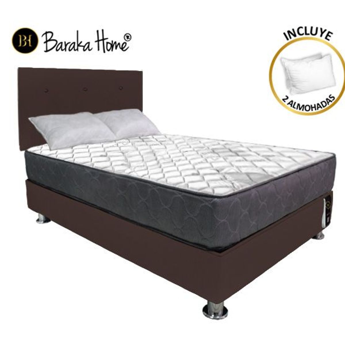 BARAKA HOME - Dormitorio Luton 2 Plz + 2 Almohadas - Chocolate