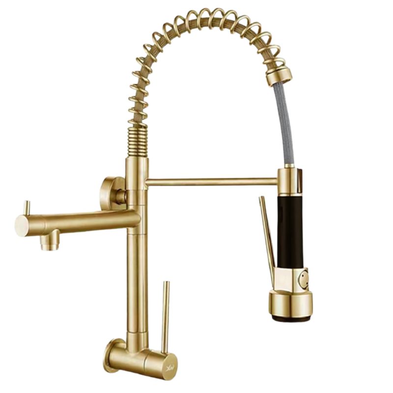 XM - LLAVE DE COCINA RESORTE DOBLE SALIDA  A LA PARED DORADO LC304-309907