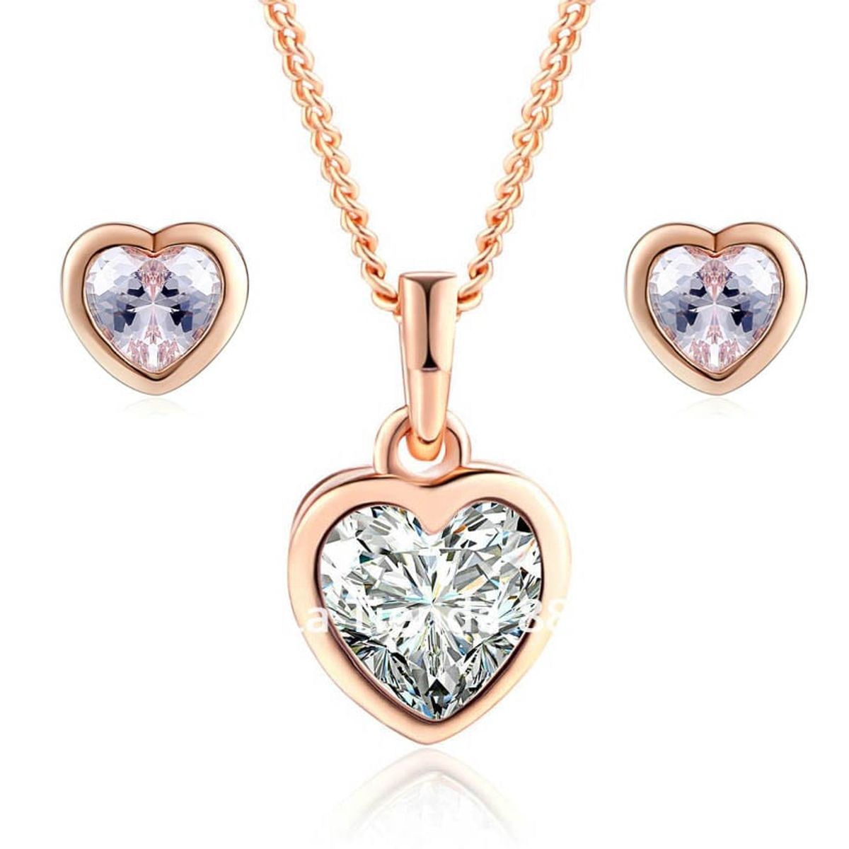 LA TIENDA 88 JOYAS Y ACCESORIOS - La Tienda 88 - Set Collar y Aretes Mujer Corazón Amor - Rosa