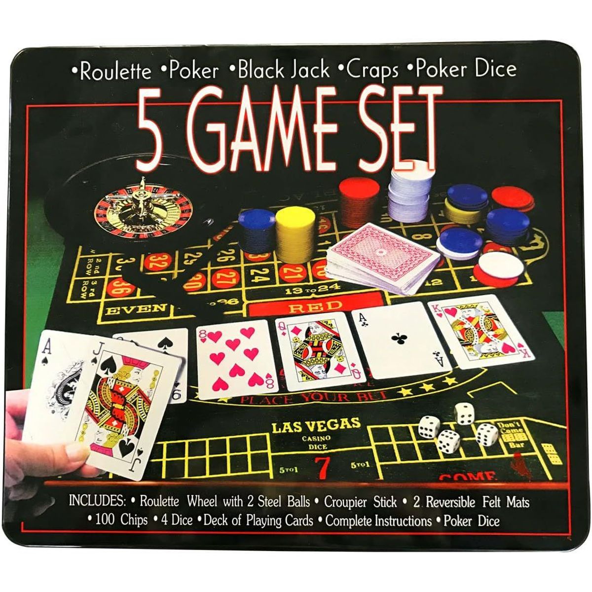 GENERICO - Juego de poker 5 en 1. Juego de cartas con ruleta