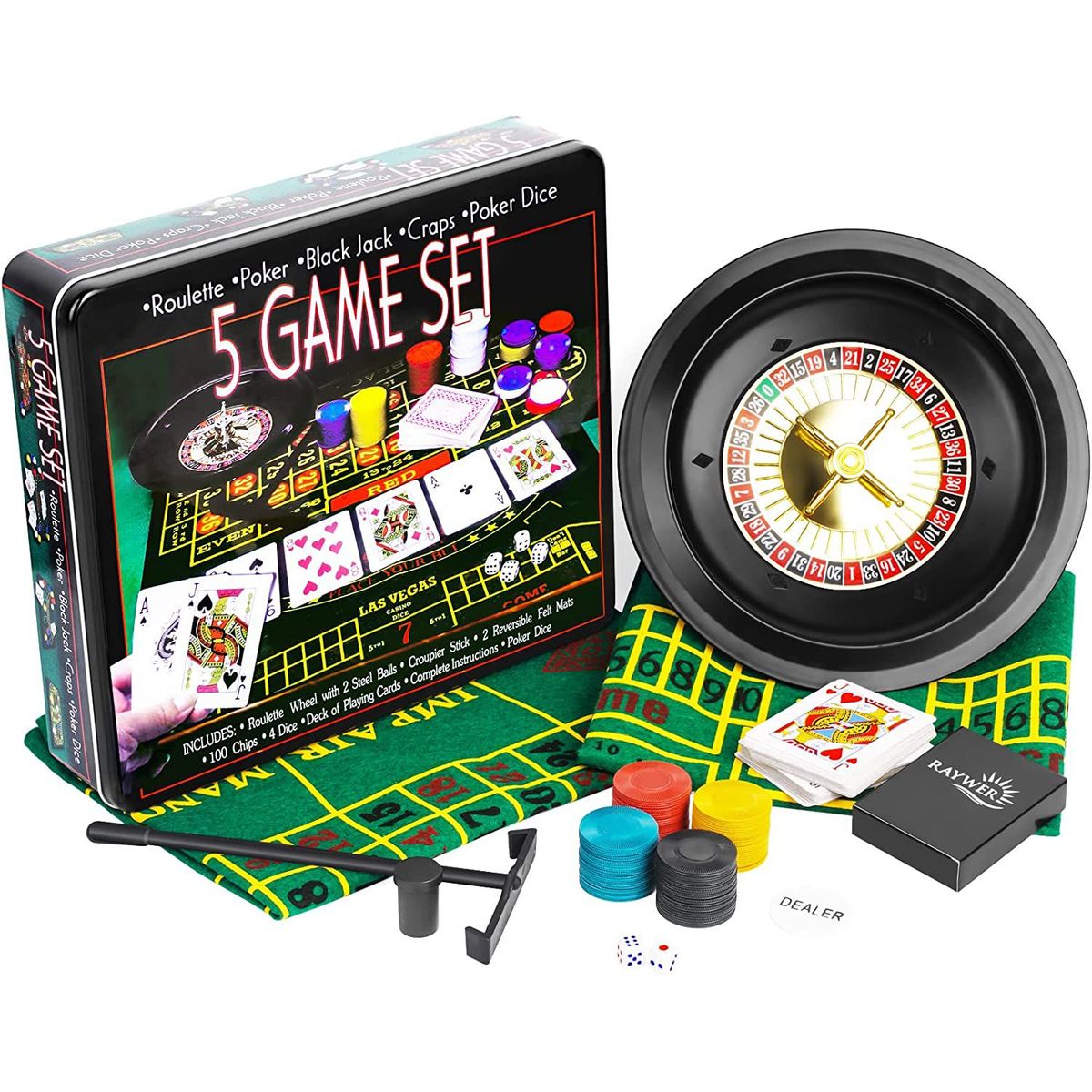 GENERICO - Juego de poker 5 en 1. Juego de cartas con ruleta