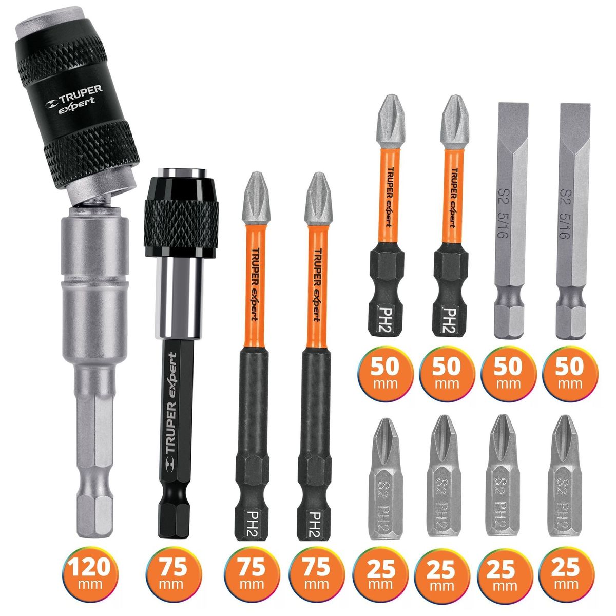 TRUPER - Kit adaptador magnético articulado puntas atornilladores 12 Piezas