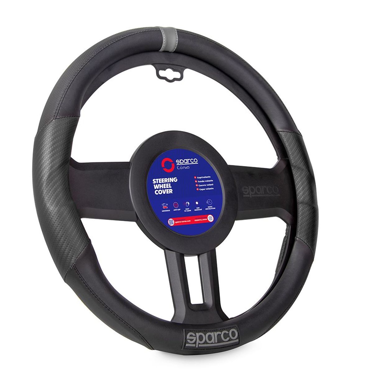 SPARCO - Funda Cubre Volante Forro De Timon Fibra Sparco Sps104bkgr