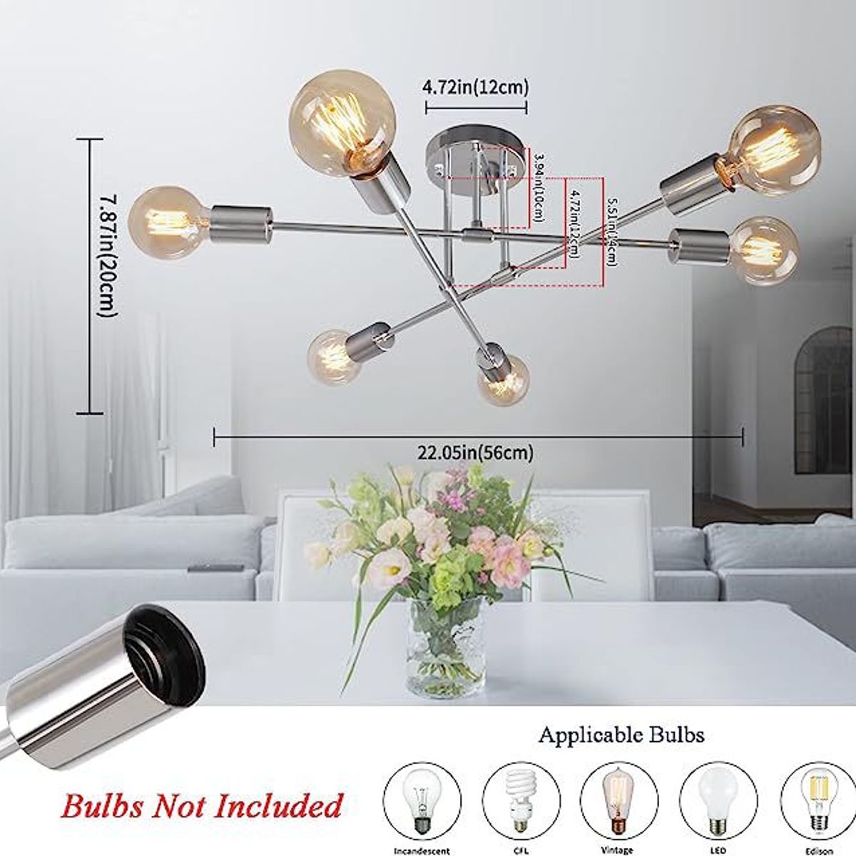 GENERICO - Lámpara colgante modelo araña color plateado - Incluye 6 focos