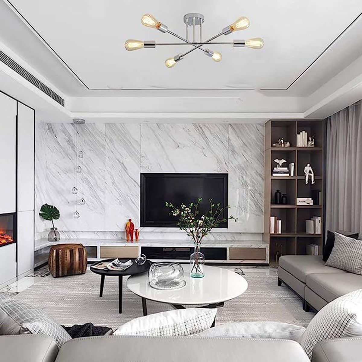 GENERICO - Lámpara colgante modelo araña color plateado - Incluye 6 focos