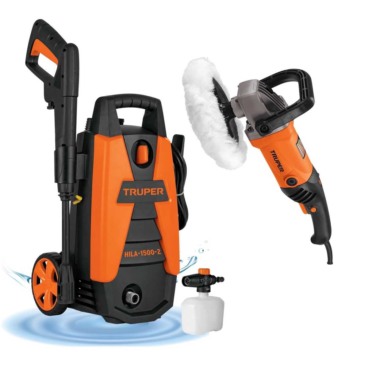 TRUPER - combo Hidrolavadora portátil 1500 psi +Pulidora orbital 7Pulg 1200W