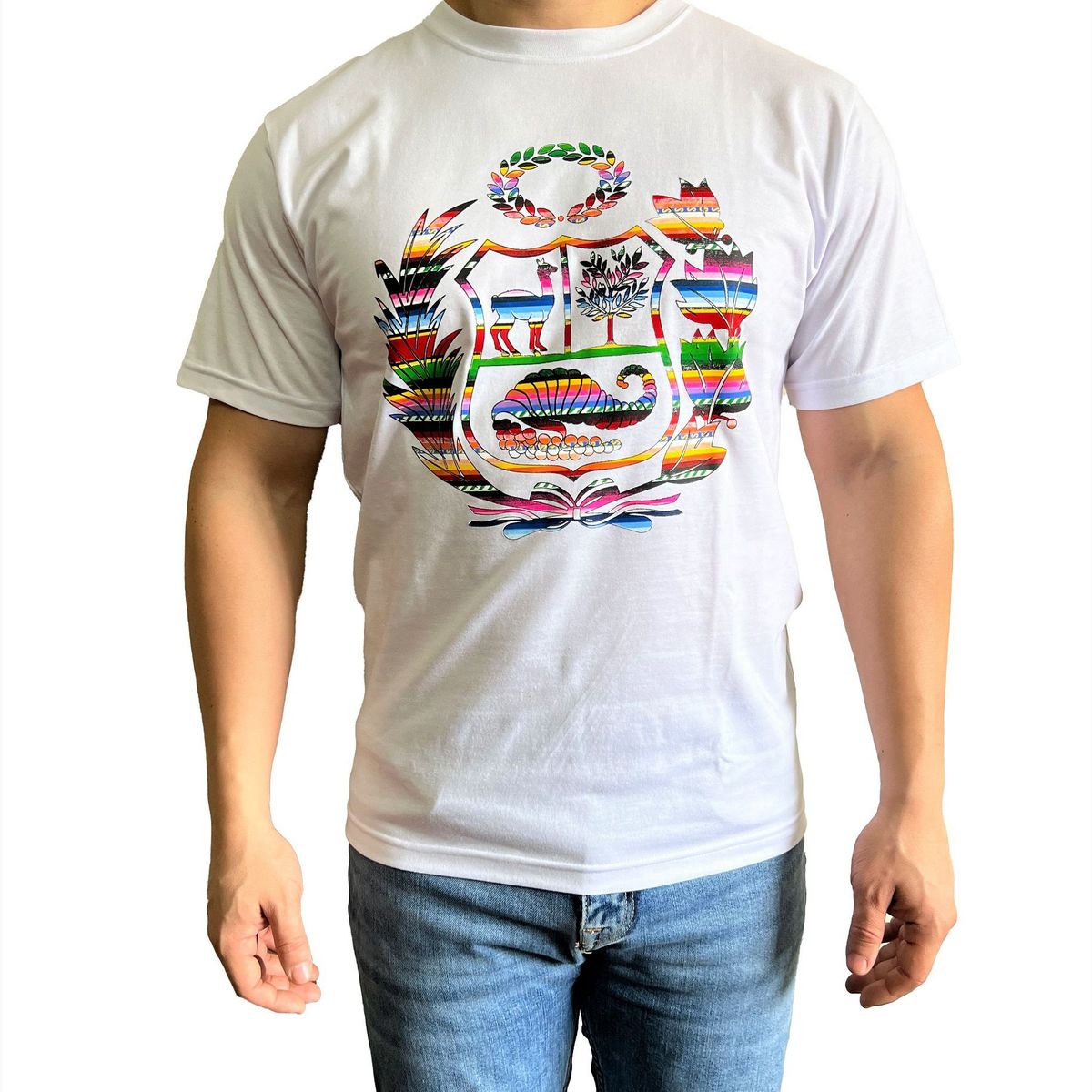 GENERICO - Polo Hombre manga corta diseño Escudo del Perú - Blanco