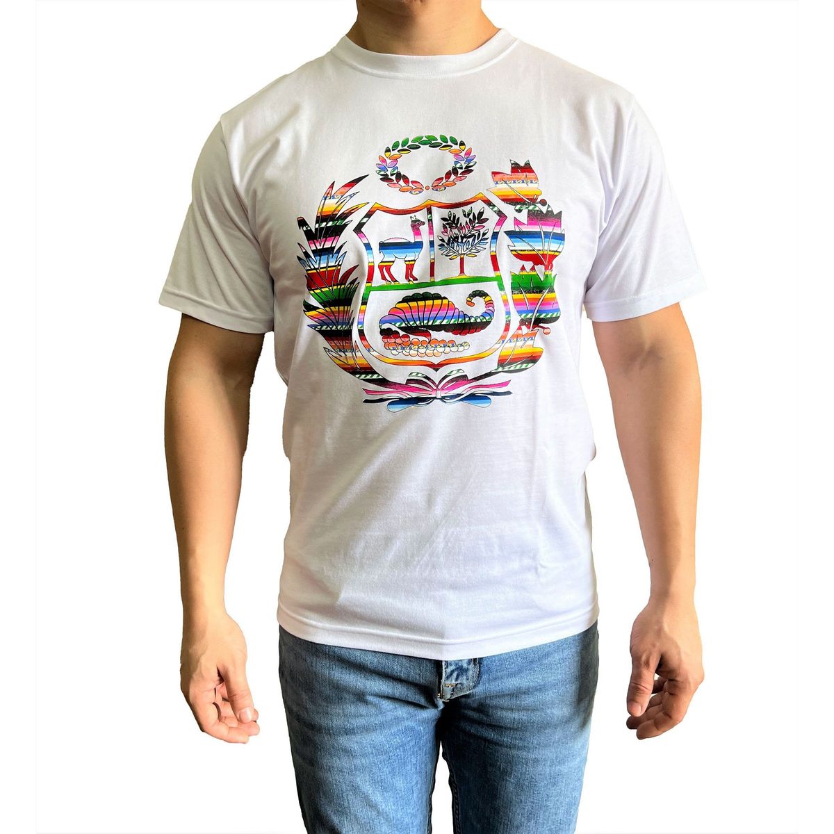 GENERICO - Polo Hombre manga corta diseño Escudo del Perú - Blanco