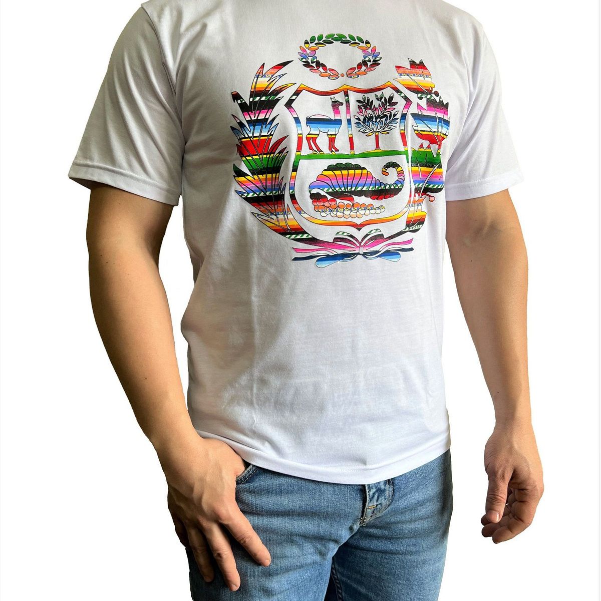 GENERICO - Polo Hombre manga corta diseño Escudo del Perú - Blanco