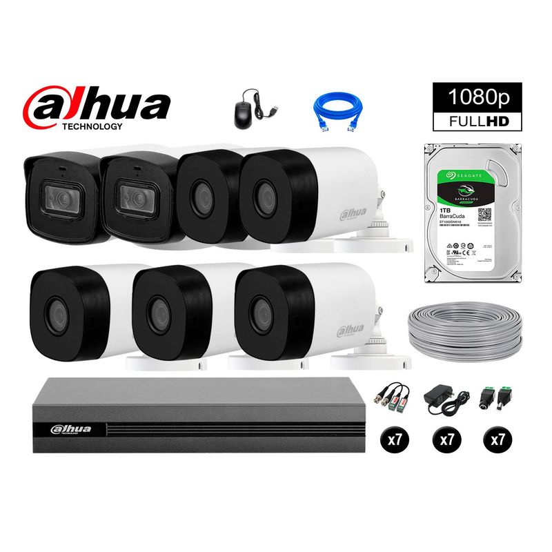 DAHUA - CÁMARAS SEGURIDAD 40M LARGO ALCANCE EXTERIOR KIT 7 FULL HD + DISCO 1TB