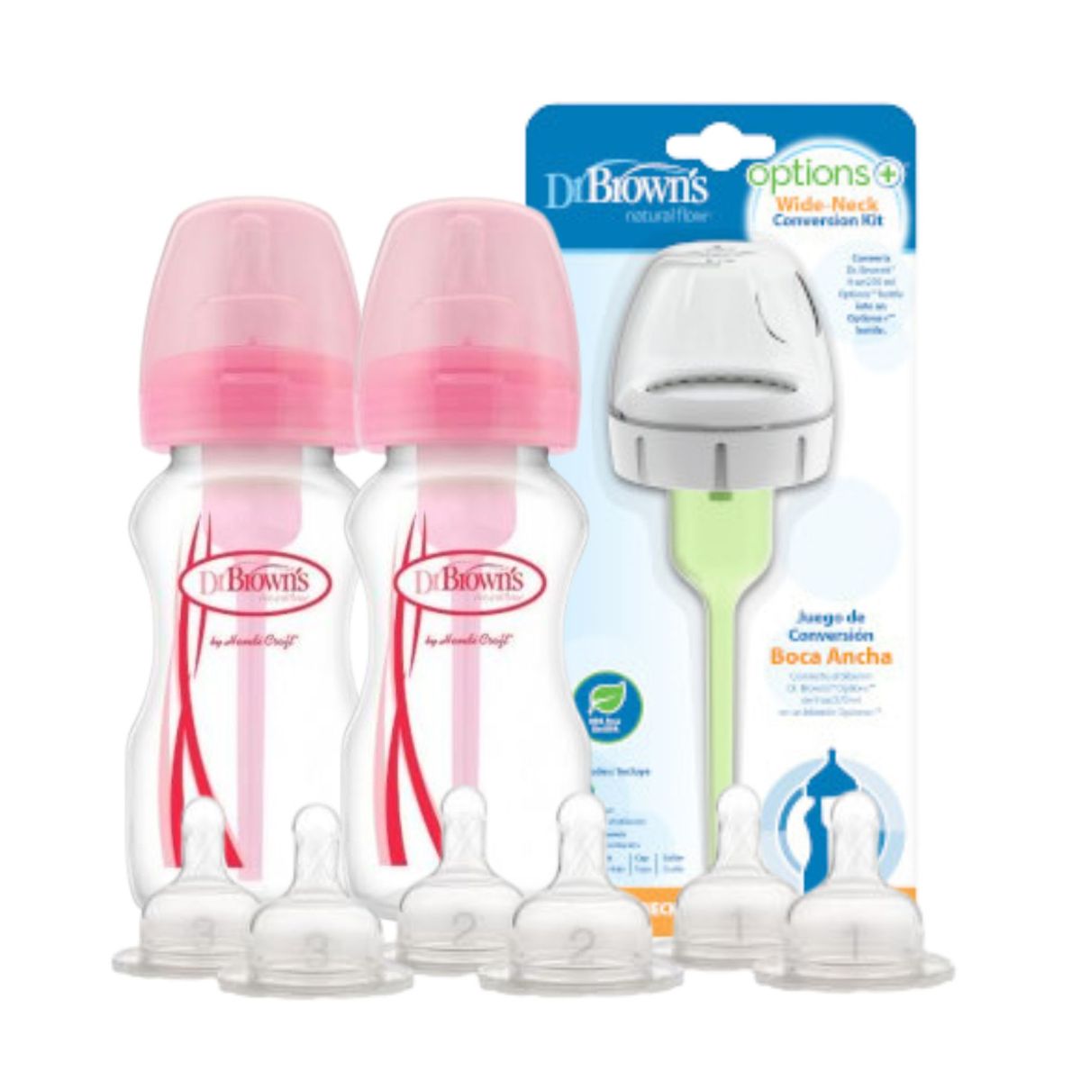 DR BROWNS - Pack Ahorro Niña Biberón Option Boca Ancha de Polipropileno