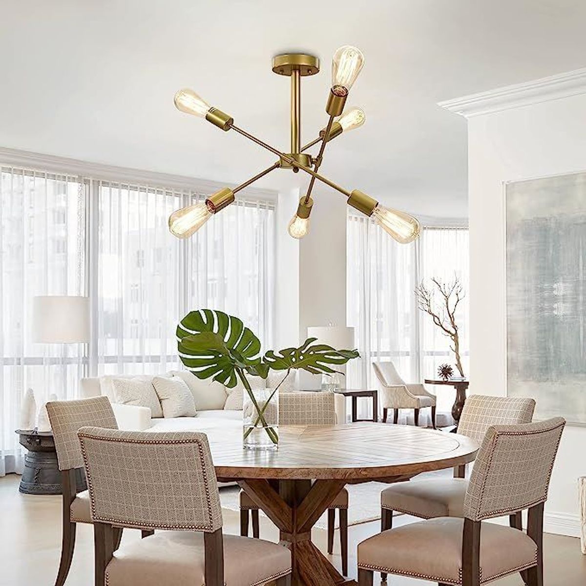 GENERICO - Lámpara colgante modelo araña color dorado - Incluye 6 focos