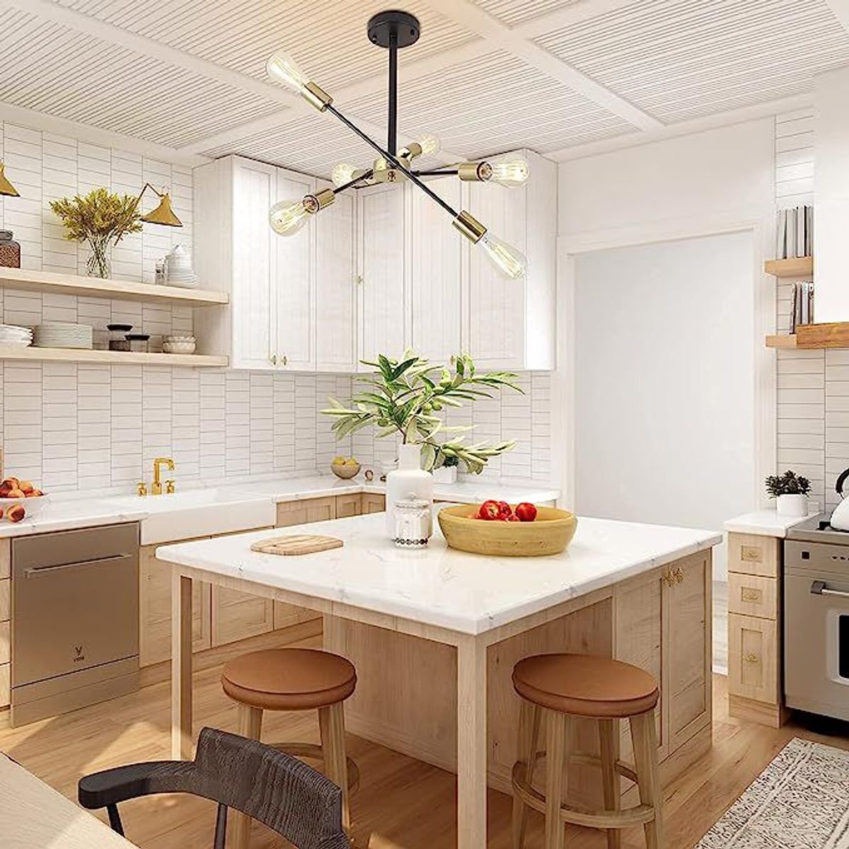 GENERICO - Lámpara colgante modelo araña color dorado con negro - Incluye 6 focos