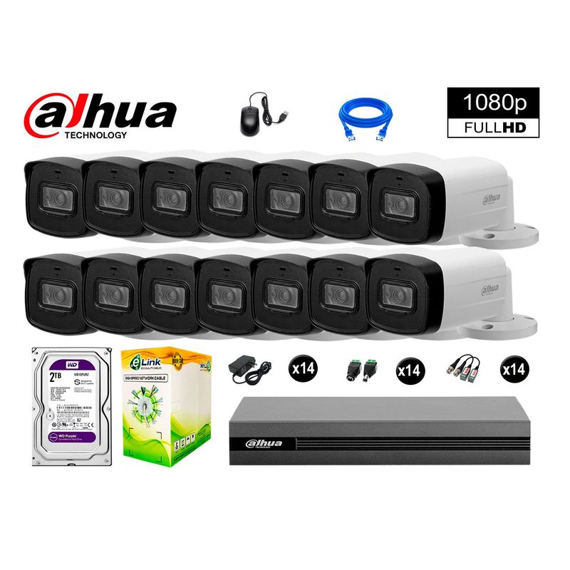 DAHUA - CÁMARAS SEGURIDAD 40M LARGO ALCANCE EXTERIOR KIT 14 1080P DISCO 2TB