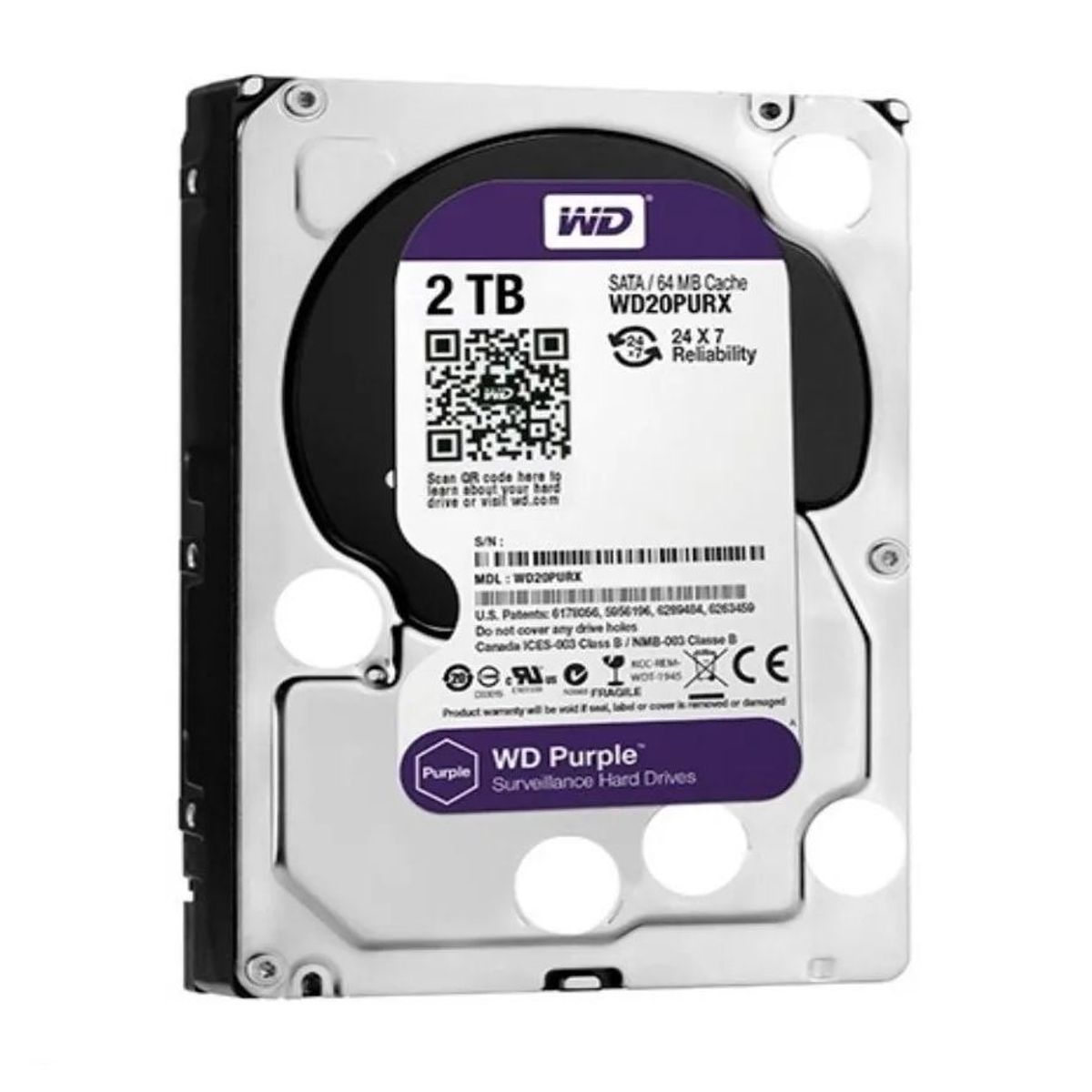 WESTER DIGITAL - Disco Duro HD Wester Digital Purpura 2TB SATA 35 cámaras pc juegos