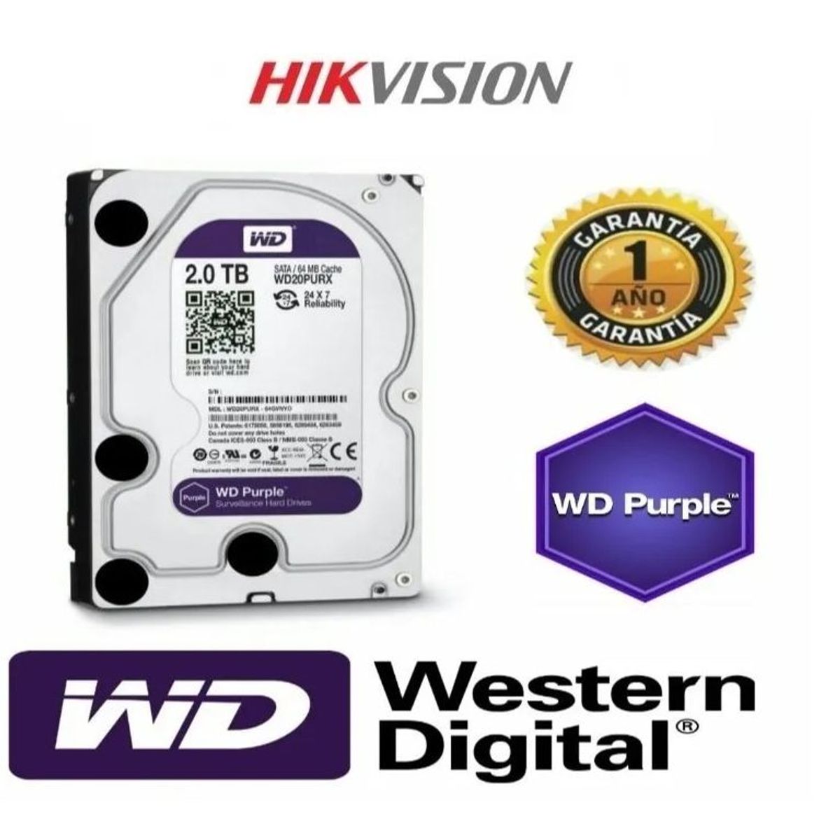 WESTER DIGITAL - Disco Duro HD Wester Digital Purpura 2TB SATA 35 cámaras pc juegos
